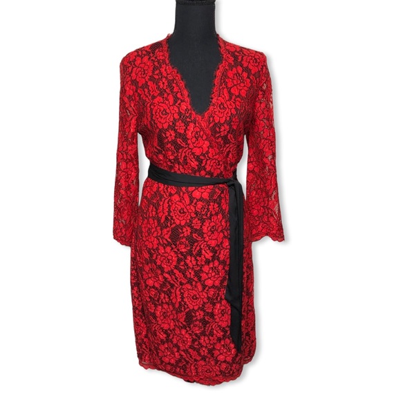 Diane Von Furstenberg Dresses & Skirts - Diane Von Furstenberg Red Lace Wrap Dress